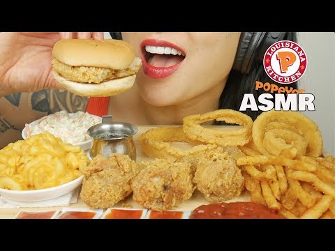 ASMR CRUNCHY POPEYES CHICKEN + MAC & CHEESE + ONION RINGS (EATING SOUNDS) | SAS-ASMR