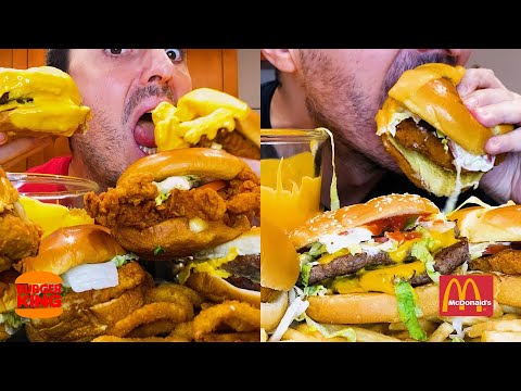 CHEESY McDonalds VS Burger King ! * extreme ASMR mukbang *