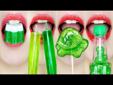 ASMR Green Emoji Food Eating Sounds 초록색 이모지 먹방 MUKBANG