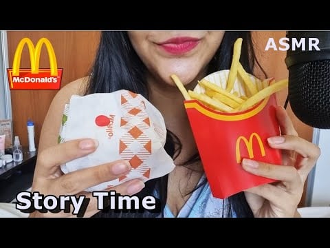 ASMR COMIENDO HAMBURGUESA DE MCDONALDS | Story Time "mi segundo mes como mamá" | ASMR en Español