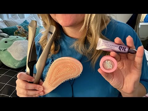 ASMR - styling your hair and doing your makeup ~ brushing and curling hair | no talking