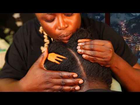ASMR✨ I Gave My Sister the Most Relaxing Hair Parting 💆🏽‍♀️ Long Nail Scalp Scratching + Whispers 😴