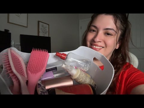 ASMR| Spraying your hair with different spray bottles & brushing your hair 🫶🏻