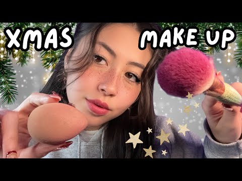 ASMR Doing Your Festive Christmas Glam Makeup 💄🎄 (Lofi Personal Attention & Whispered Triggers)