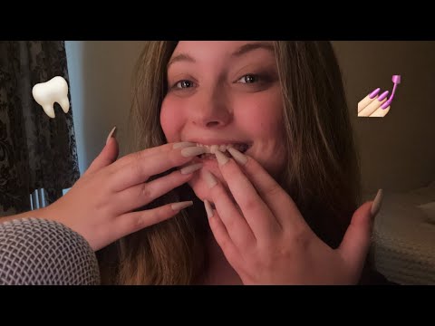 ASMR teeth sounds 🦷 teeth tapping,scratching,mouth sounds/long nails, rambling, hand movements 