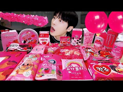 ASMR MUKBANG | 핑크 아이스크림 젤리 먹방 불닭볶음면 초콜릿 & PINK DESSERT  JELLY CANDY
