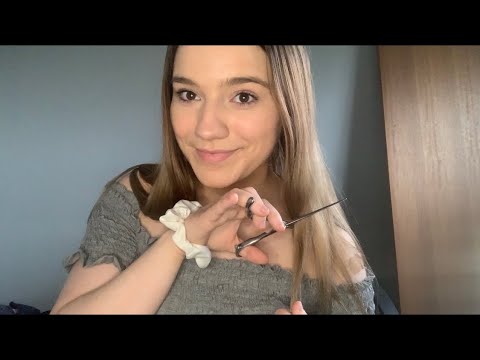 ASMR || Cutting my hair :) || Scissor sounds, brushing and spraying ||