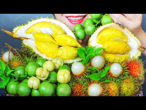 ASMR FRUITS PLATTER ( DURIAN , RAMBUTAN , BURMESE GRAPE) EATING SOUNDS | LINH-ASMR