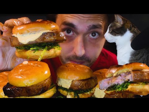 GIANT AHI STEAK BURGERS + PONZU SAUCE + KIMCHI MAYO * ASMR NO TALKING * | NOMNOMSAMMIEBOY