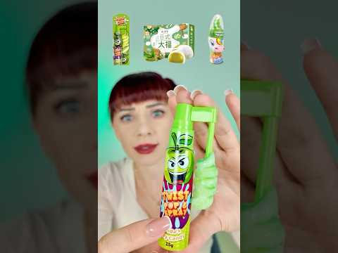 ASMR Green Mochi Lollipops, Candy Spray  #mukbang #challenge