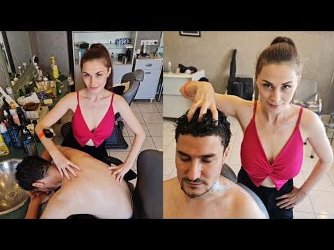 💈RELAXING HAIR WASH, SCALP & BACK MASSAGE 💦 | UKRANIAN BARBER IRA’s ASMR TREATMENT FOR PURE TINGLES