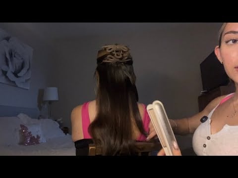 ASMR: real person hair brushing/straightening & mic testing 💖