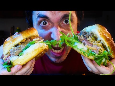 BIG SAUCY ROAST LAMB BURGER + MASHED POTATO * ASMR NO TALKING * PLAY BUTTON PARTY | NOMNOMSAMMIEBOY