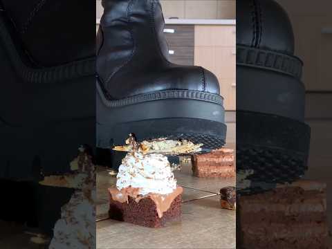 Demon Crushers vs. Cakes! Oddly Satisfying Boots Crushing Food! ASMR