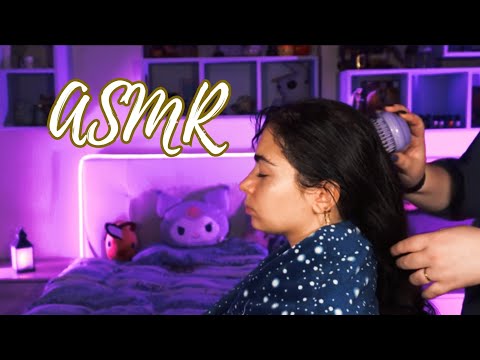 ASMR~Relaxing scalp treatment and massage on my sister