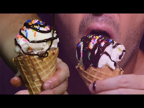 ASMR Ice Cream Cones ! DOUBLE STACKED * Chocolate + Vanilla * NO TALKING MESSY EATING 먹방