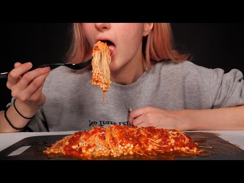 ASMR MUKBANG 먹방 | Spicy Enoki Mushrooms (No Talking) CRUNCHY EATING SOUNDS