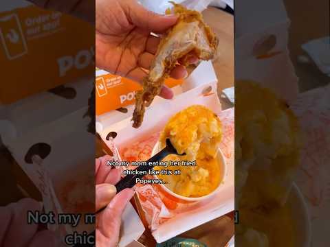 NOT MY MOM EATING POPEYES FRIED CHICKEN LIKE THIS #shorts #mukbang #viral