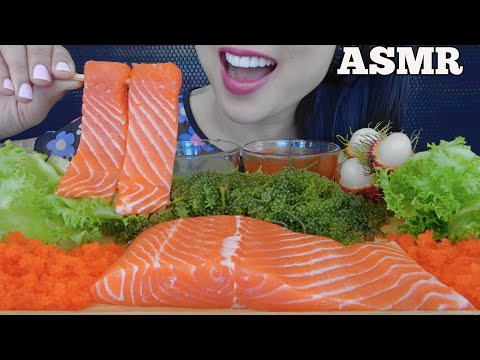 ASMR RAW SALMON SLAB + SEAGRAPES + GREEN SEAFOOD SAUCE (EATING SOUNDS) NO TALKING | SAS-ASMR