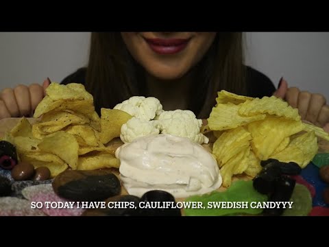 ASMR SWEDISH CANDY/CHIPS/CAULIFLOWER/DIP/SATURDAY SNACKS no talking CREMA ASMR #asmr #swedishcandy