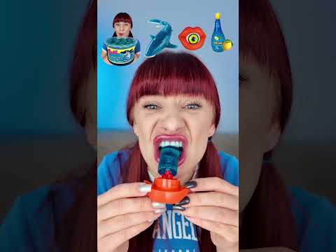 ASMR Blue Giant Jelly Sharks, Lollipops Eating #asmr #mukbang