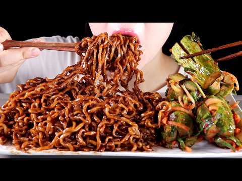 ASMR Black Bean Noodles (Chapaghetti) and Cucumber Kimchi | No Talking Mukbang