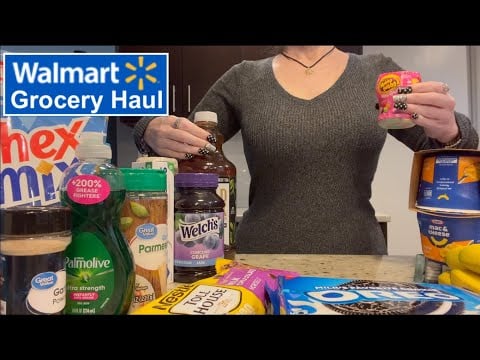 ASMR Gum Chewing Huge Walmart Grocery Haul For New Apartment | Whispered
