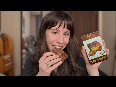 ASMR | Eating the Viral Dubai Chocolate (Crunchy Sounds)🍫💚