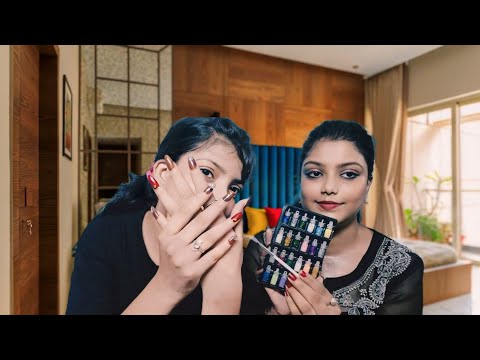 ASMR Doing My Sister Relaxing Nail Art / Nail Extension 💅