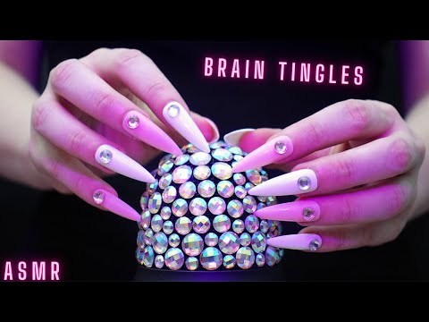 Asmr Mic Scratching - Brain Scratching & Tapping with Rhinestones & Long Nails -No Talking for Sleep