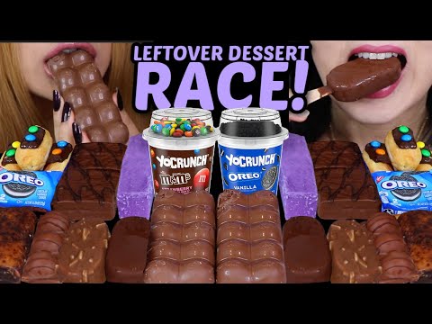 ASMR LEFTOVER DESSERT RACE! M&MS OREO CRUNCH CUPS, MINI MAGNUM ICE CREAM, BUBBLY CHOCOLATE, FERRERO