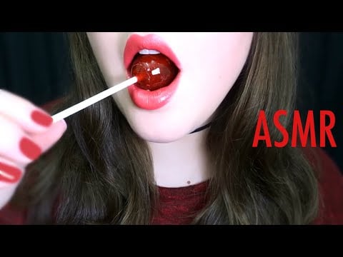 ASMR Cherry LOLLIPOP with BUBBLE GUM center [EXTREMELY SATISFYING]
