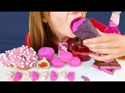 ASMR PINK ICE CREAM, MACARON, CAKE  핑크 아이스크림, 마카롱, 롤 케이크 EATING SOUNDS