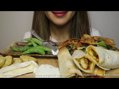 ASMR FAJITAS/FATTOUSH/EDAMAME/BRIE CHEESE no talking CREMA ASMR #asmr #fajitas #fattoush #food #brie