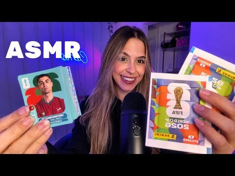   ASMR ABRINDO FIGURINHAS DA COPA E COLANDO NO ALBUM - TIREI O CR7! 😱⚽