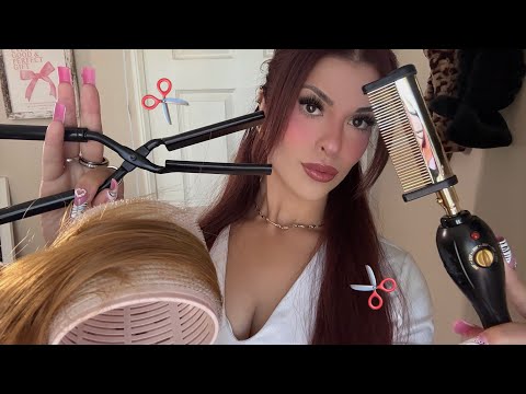 ASMR ✂️ Hair Salon Appointment | Real Hair Cutting, Parting, + Bang Hair Rollers (Part 1)