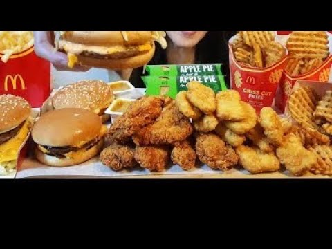 Asmr Kladdigt *Eating hamburger, mozzarella stick, fries*, *Drinking coke zero*