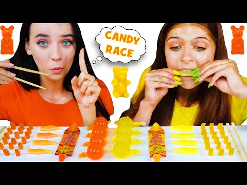 ASMR Yellow Food VS Orange Food RACE Challenge | EATING SOUNDS LILIBU