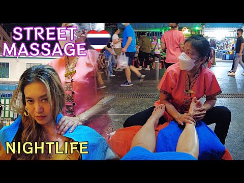 FOOT MASSAGE in Nightlife Street Khaosan (unintentional ASMR with strong music and street Sounds)