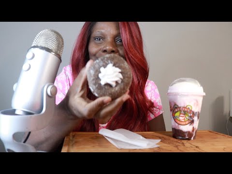 Black Cherry Vanilla Treat Dunkins Whoopi Chocolate Donut ASMR Eating Sounds