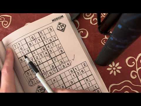 ASMR relaxing Sudoku puzzle play | whispered, pen sounds, page flipping