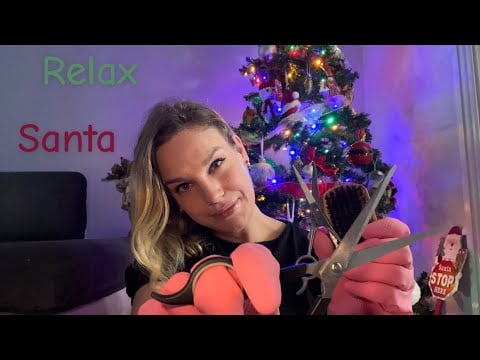 [ASMR] Fast & Aggressive POV *You’re Santa* Haircut, Beard Trim & Beard Massage (Rubber Gloves)