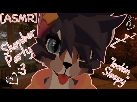 [Furry ASMR] Kitty helps you fall asleep in Slumber party :3 [Sleep-aid] [Soft-spoken] [Whispering]