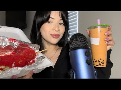 ASMR come eat with me 🧋 ❤️ (Korean Corndog & Boba Tea)