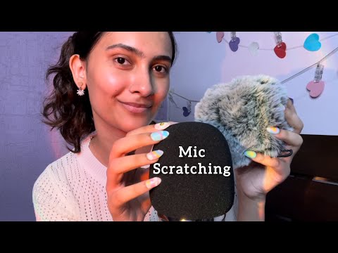 ASMR MIC SCRATCHING ✨(bare mic + foam & fluffy cover) With Long Nails