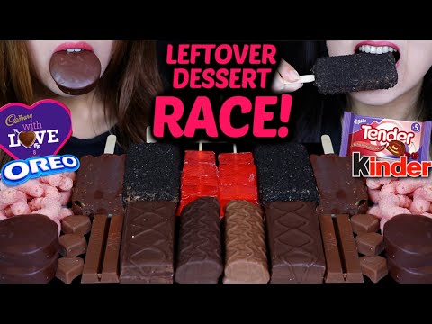 ASMR LEFTOVER DESSERT RACE! MILKA CAKE, KINDER DELICE, CADBURY HEARTS, KITKAT, OREO ICE CREAM BAR 먹방