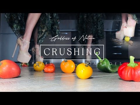 Goddess's High Heels: Peppers vs. Tomatoes! Oddly Satisfying Food Crushing! ASMR