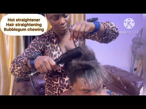 Asmr straightening my brothers hair with hot straightener and bubblegum chewing