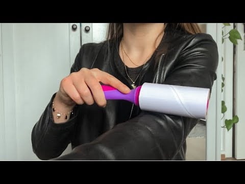 ASMR ✨ - lint roller on leather jacket | super sticky sounds | zipper sounds
