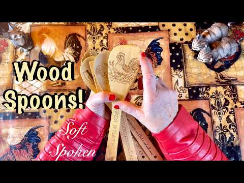 ASMR Wooden Chicken Spoons! Request! (Soft Spoken version) Crackling Fire Background~Chicken Talk